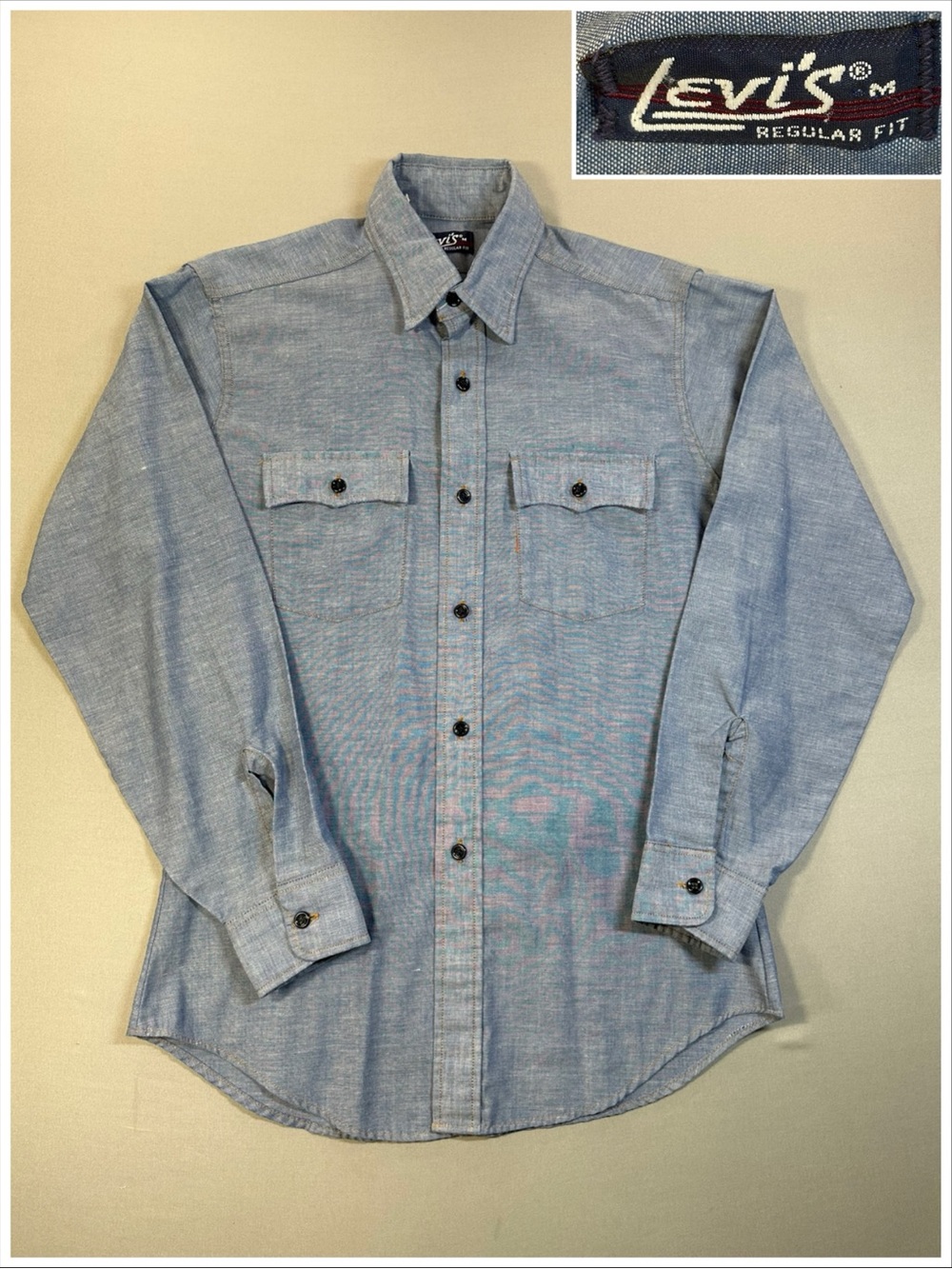 VINTAGE 70s Levi's Orange Tab Chambray Button Up Western Shirt - Mens Medium